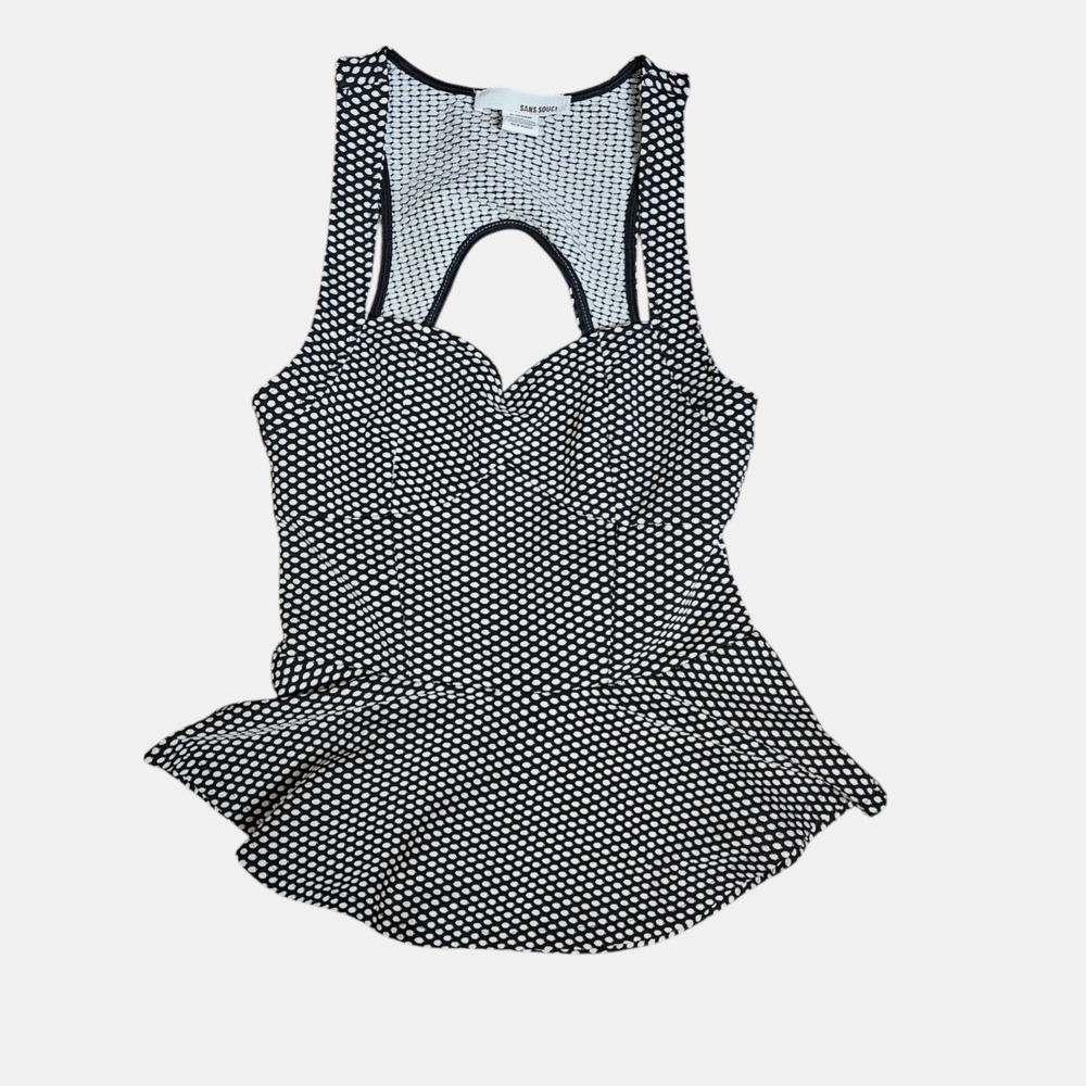 Sans Souci Sweatheart Neck Corset Sleeveless Peplum Top M Cutout Back Glam‎ Chic